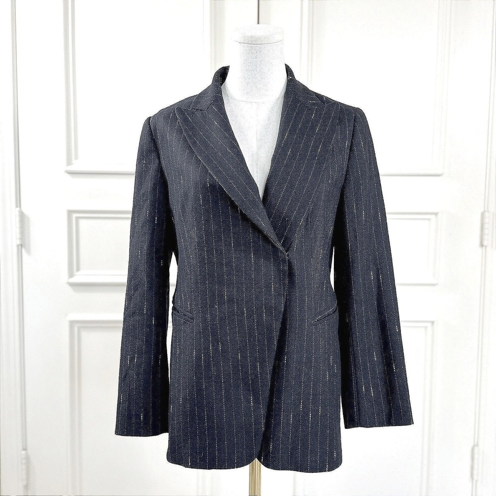 Zara Woman Pinstripe Wool Blazer Women's Size 8 Black Professional Office